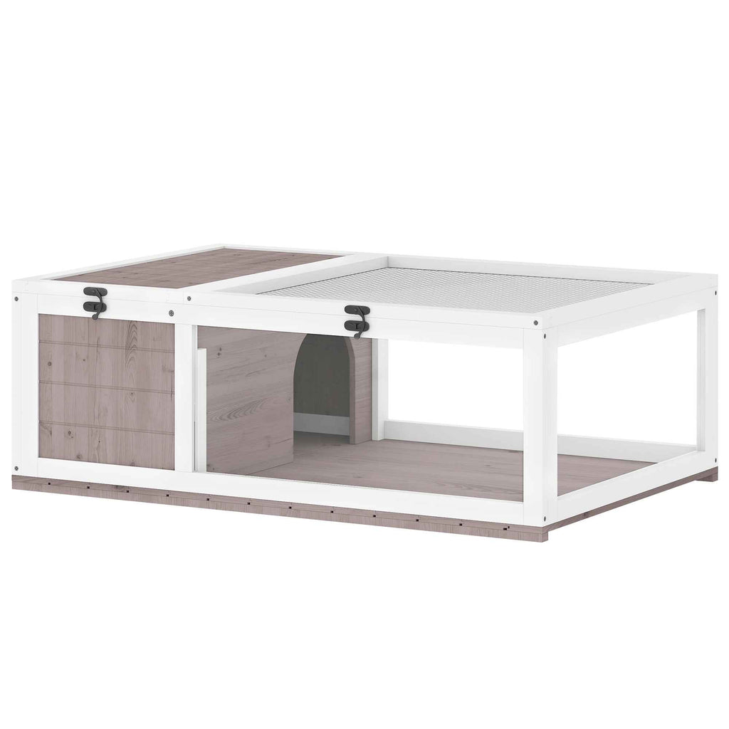 PawHut Wood Tortoise House with Opening Panel and 2 Separate Spaces, Light Brown