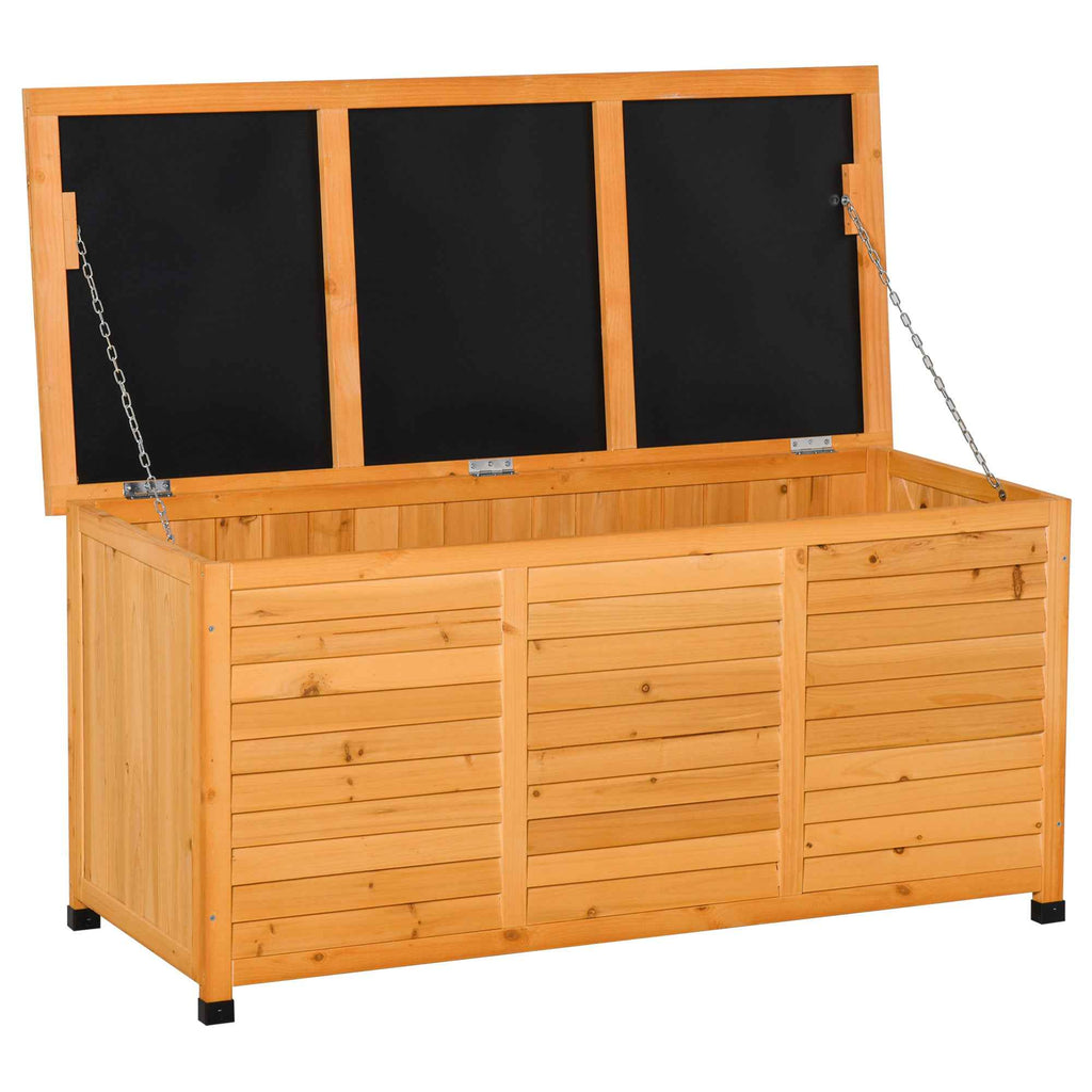 Outsunny Waterproof Outdoor Storage Chest in Fir Wood with Raised Base, 127x56x60 cm, Dark Yellow