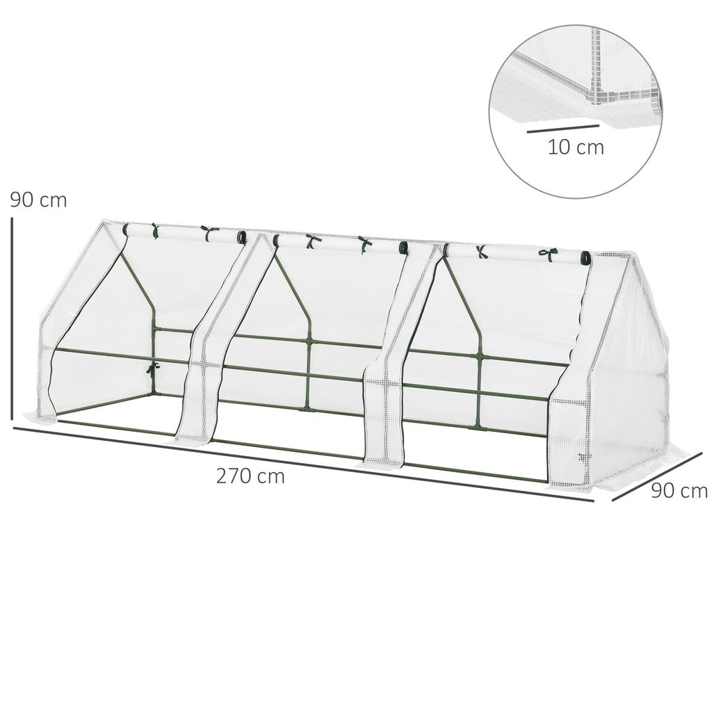 PE Tunnel Garden Greenhouse with Extended Edges and Hinged Doors, 270x90x90 cm, White - Borgè