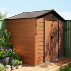 Wood Effect Steel Garden Shed with Double Sliding Doors, 236x196x208 cm, Brown
