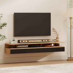 HOMCOM Set of 2 Floating Bedside Tables with Drawer and Open Shelf, 35x32x22.5 cm, Black and Oak