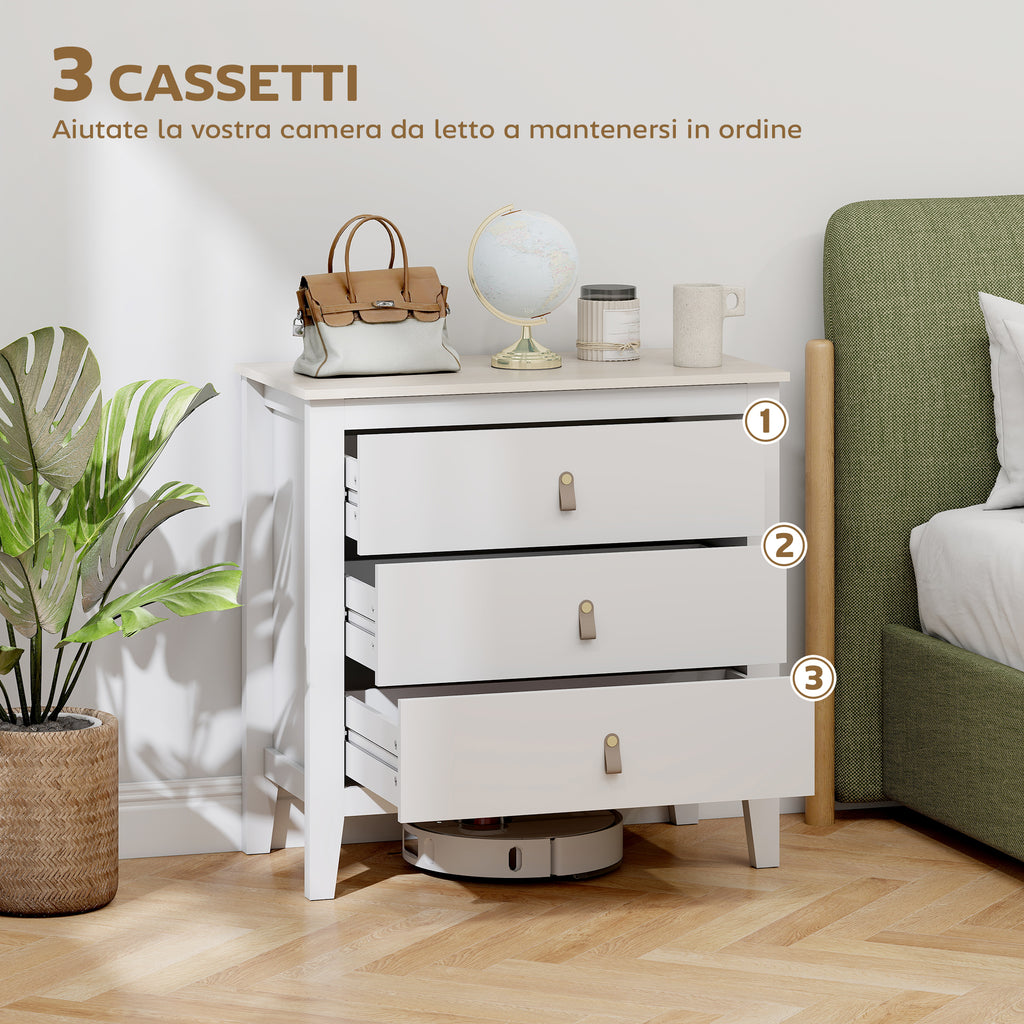 3-Drawer Bedroom Chest with Faux Leather Handles, 80x40x78.5 cm, White