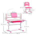 Children's Desk 6-12 Years Adjustable with LED Light, Bookstand and Pen Holder, in MDF, PP and Steel, Pink
