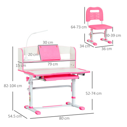 HOMCOM School Desk for Children 6-12 Years Adjustable with LED Light, Lectern and Pen Holder, MDF, PP and Steel, Pink