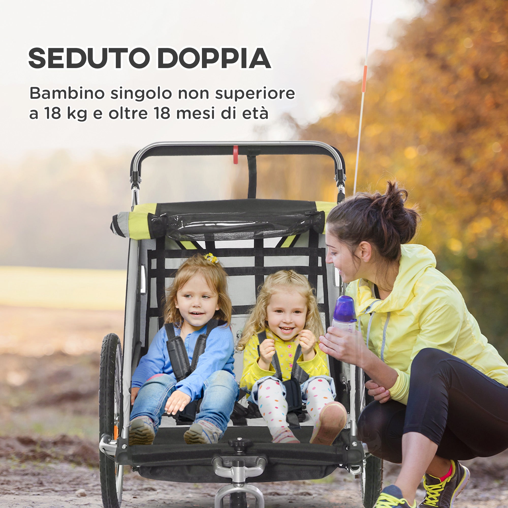 Kids Bike Trailer and Stroller, 2-in-1 Design with Brake, 5-Point Harness, Bicycle Trailer with Side Pockets, Reflectors and Flag, Yellow