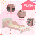 Children's Bed for 3-6 Years with Raised Edges, Slats and Animal Print, 140x70 cm, Pink