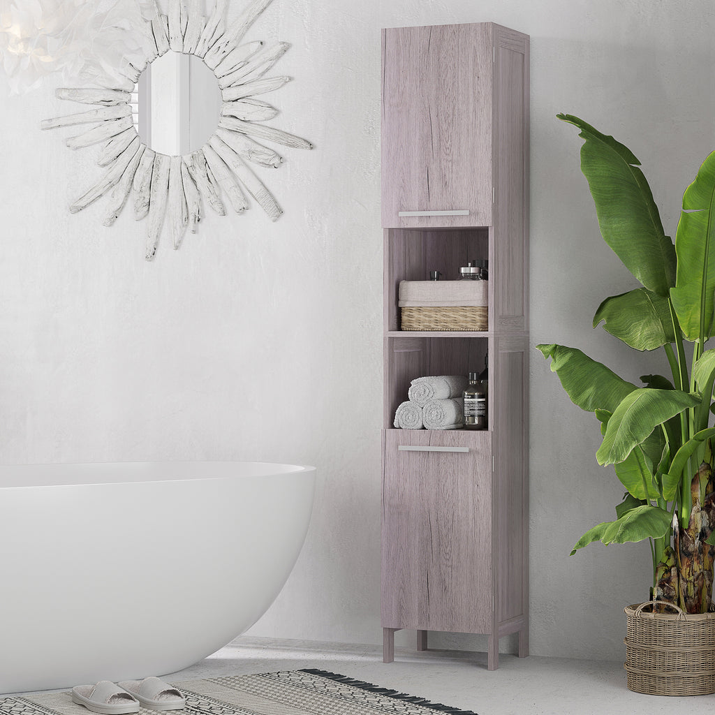 Kleankin Bathroom column in MDF with 2 lockers and 2 open shelves, 30x32x172.5 cm, wooden color - Borgè