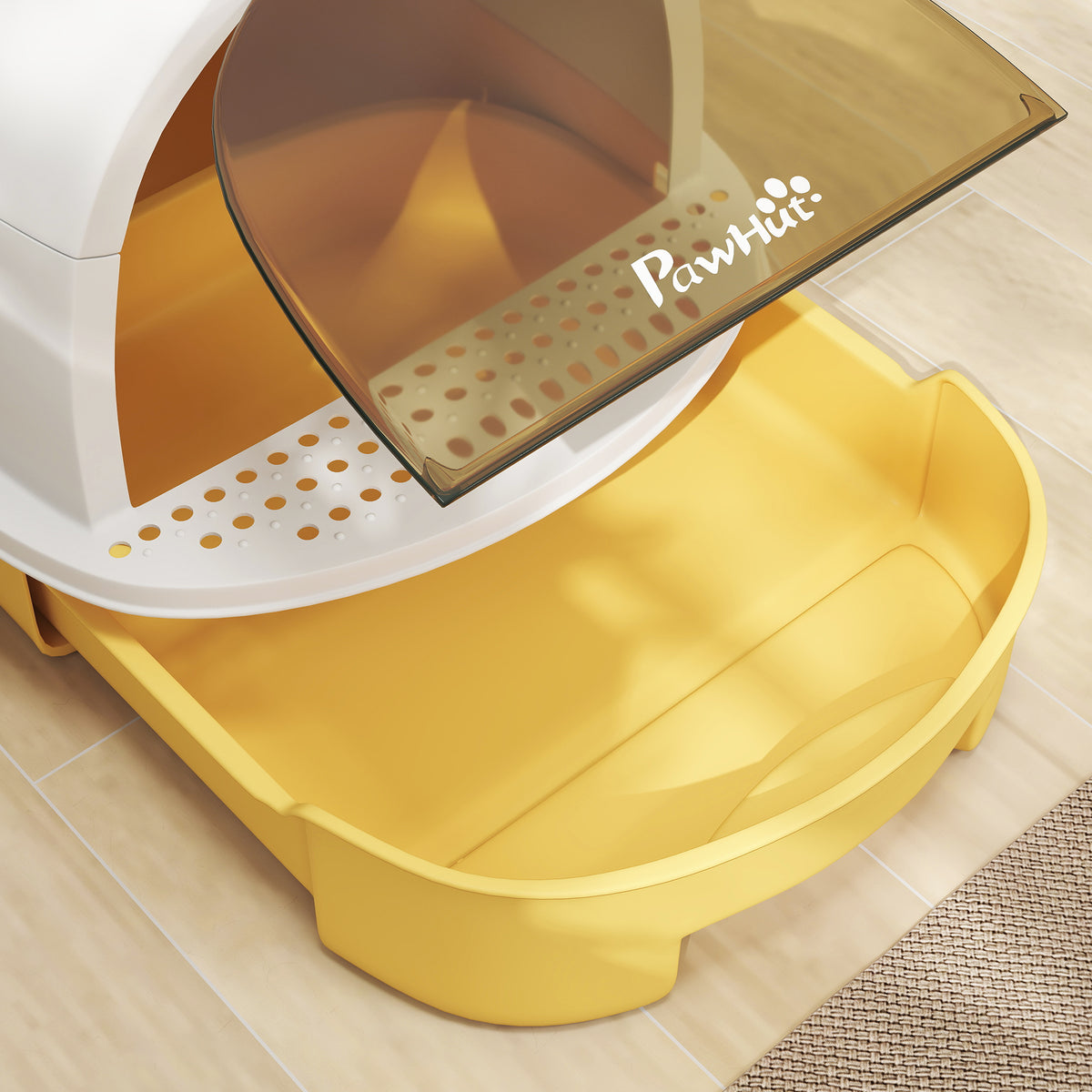 PawHut Enclosed Cat Litter Box with Removable Tray, Handle, Scoop and 2 Activated Carbon Filters, Yellow