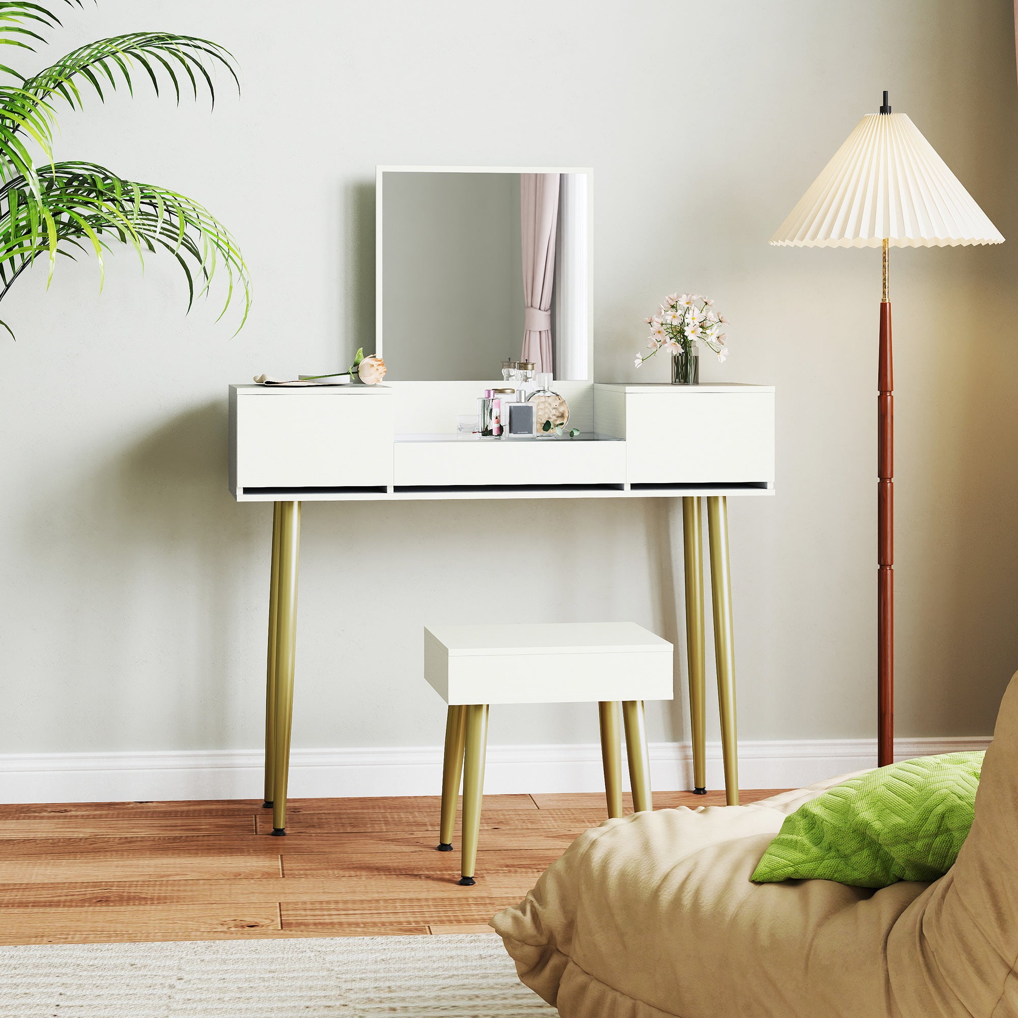 3 Drawer Dressing Table Set with Mirror and Stool, White