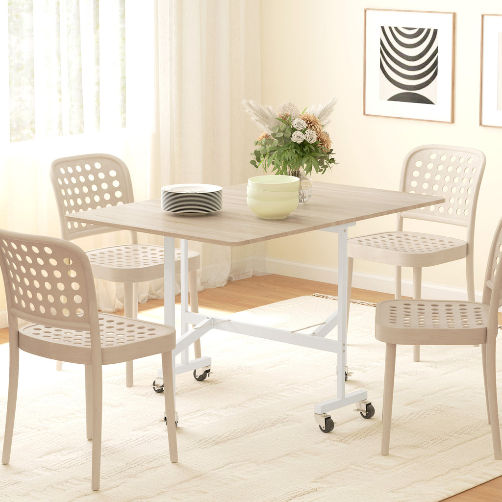 HOMCOM Industrial Folding Table with 2 Drop-Leafs and Wheels in Chipboard and Steel, 120x80x73cm, Oak