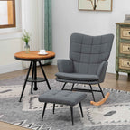 HOMCOM Rocking Chair with Ottoman in Linen and Wood Effect Fabric with Cushion, Armrests, 130 kg Capacity, Grey
