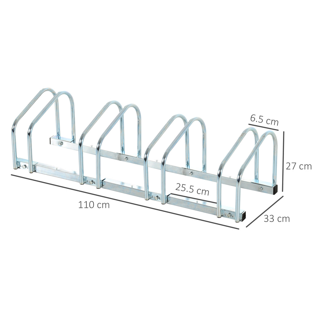 Steel Bike Rack, 4-Bike Parking Stand, 110x33x27 cm, Silver