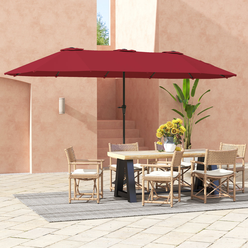 Double Umbrella with Air Vents and Crank, in Metal and Polyester, 4x2.2x2.34 m, Black and Red