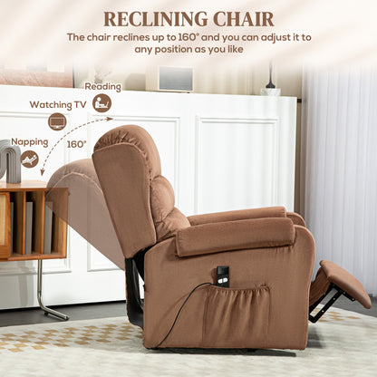 Lifting Armchair 160° Reclining with Footrest and Remote Control, Velvet, 85x88x109 cm, Brown