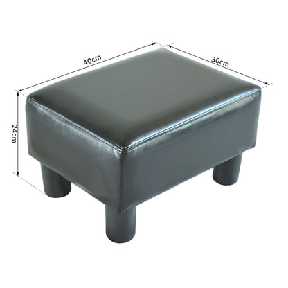 Rectangular Footstool Padded and Covered in Black Eco-Leather, 40x30x24 cm, Max. 100kg, for /Living Room/Entrance - Borgè