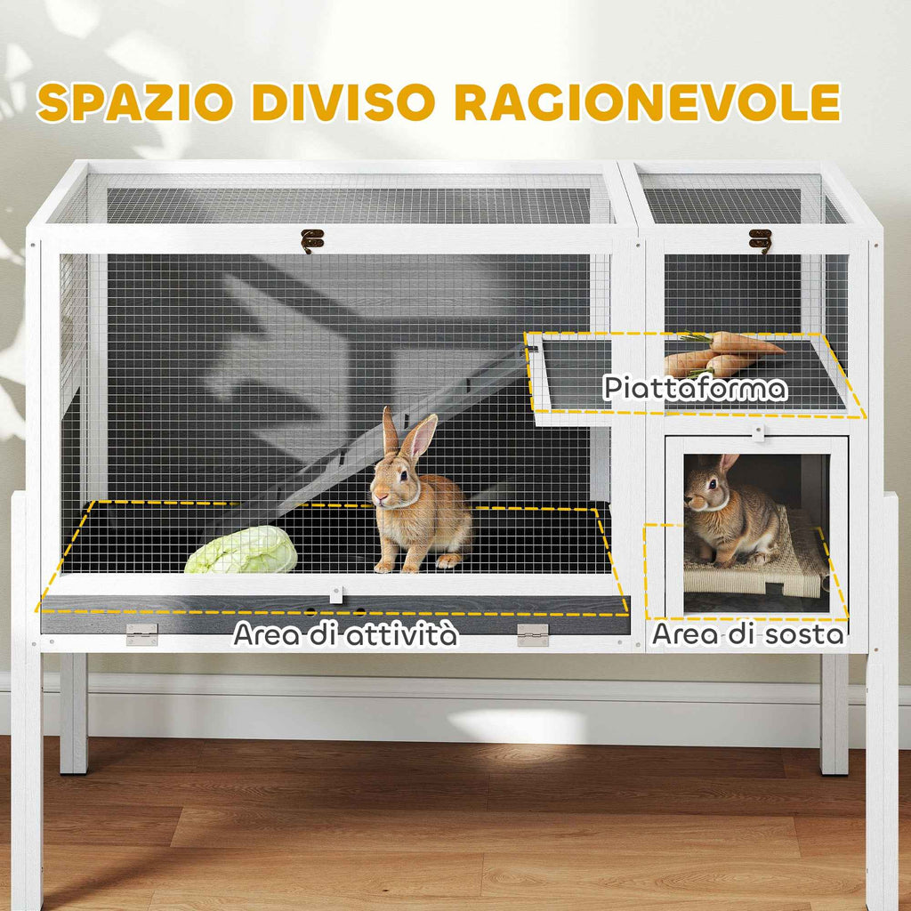 PawHut Raised Indoor Rabbit and Hamster Cage with Removable Tray and Opening Roof, Grey