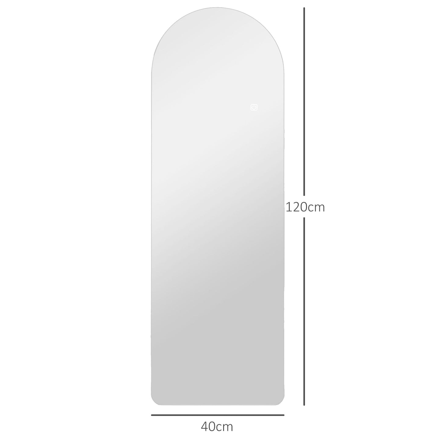 Arc Wall Mirror with Adjustable LED Lighting and Touch Control, Tempered Glass, 40x3x120 cm