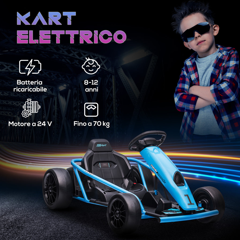Electric Go-Kart for Children 8-12 Years with High Backrest and Safety Belt, 115x77x54 cm, Blue and Black