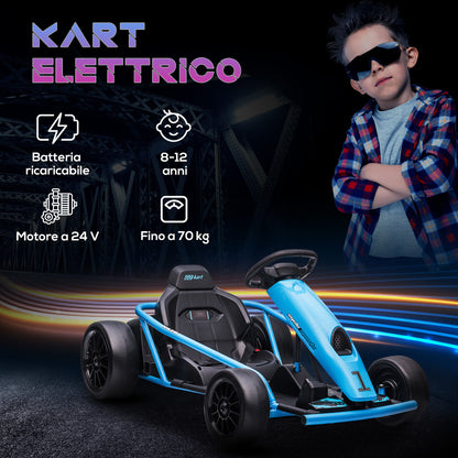 HOMCOM Electric Go-Kart for Children 8-12 Years with High Backrest and Safety Belt, 115x77x54 cm, Blue and Black