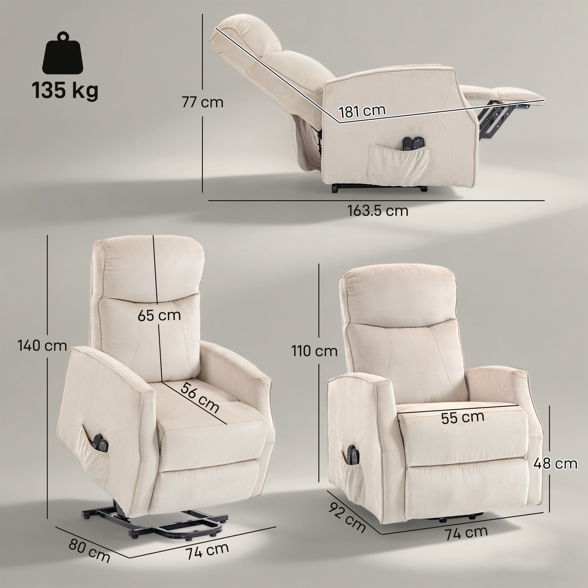 Electric Lift Massage Relax Chair, Beige