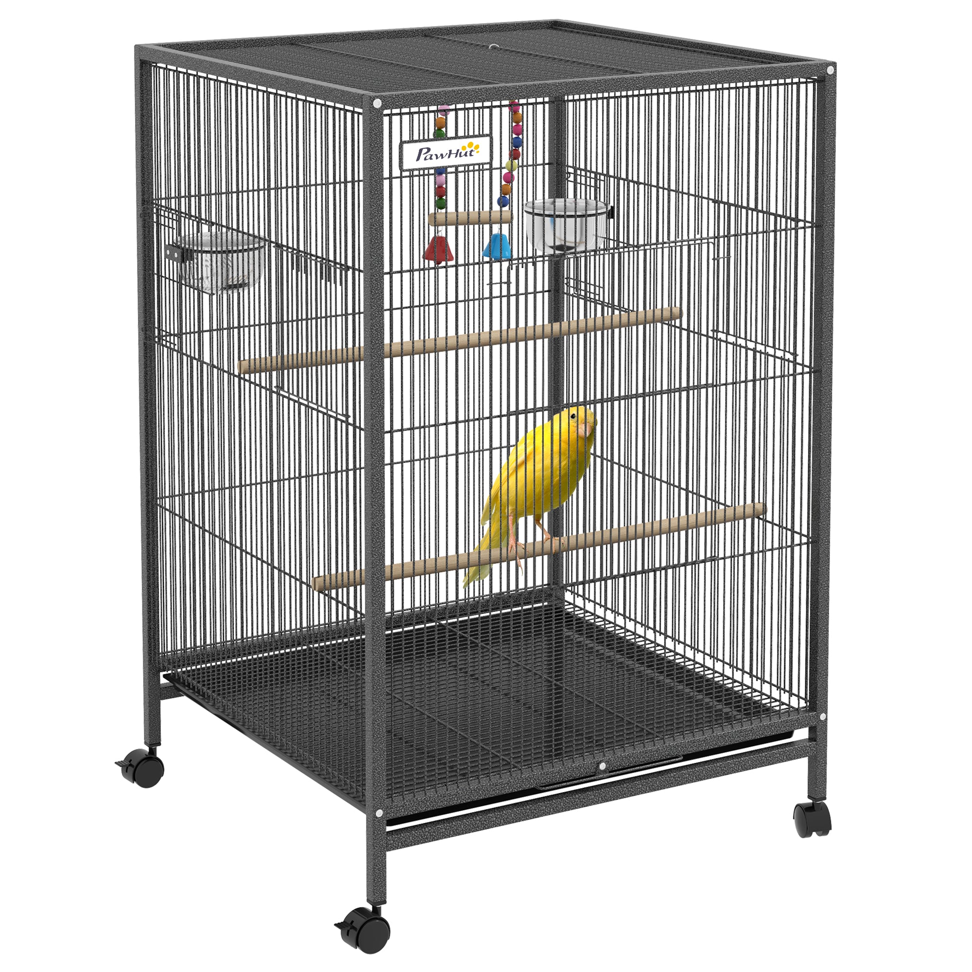 Pawhut for birds in steel and pp with 5 doors, 2 posees and removable tray, 48x46x74 cm, gray - Borgè