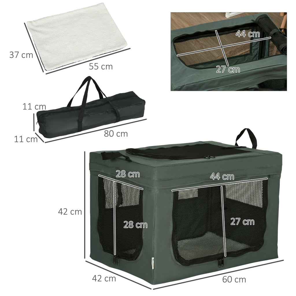PawHut Pet Carrier for Mini Dogs and Cats with Cushion, Carry Bag and Mesh Doors, 60x42x42 cm, Grey