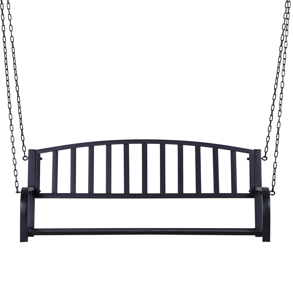 2-Seater Hanging Garden Swing, Romantic Black Metal Outdoor Bench, 127 x 60 x 47cm