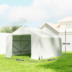 Outsunny 3x3m Waterproof Garden Shed and Garage Tent with Roll-Up Door, Metal and PE, White