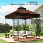 Outsunny 3x3m UPF30+ 2-Tier Coffee Polyester Garden Gazebo Cover