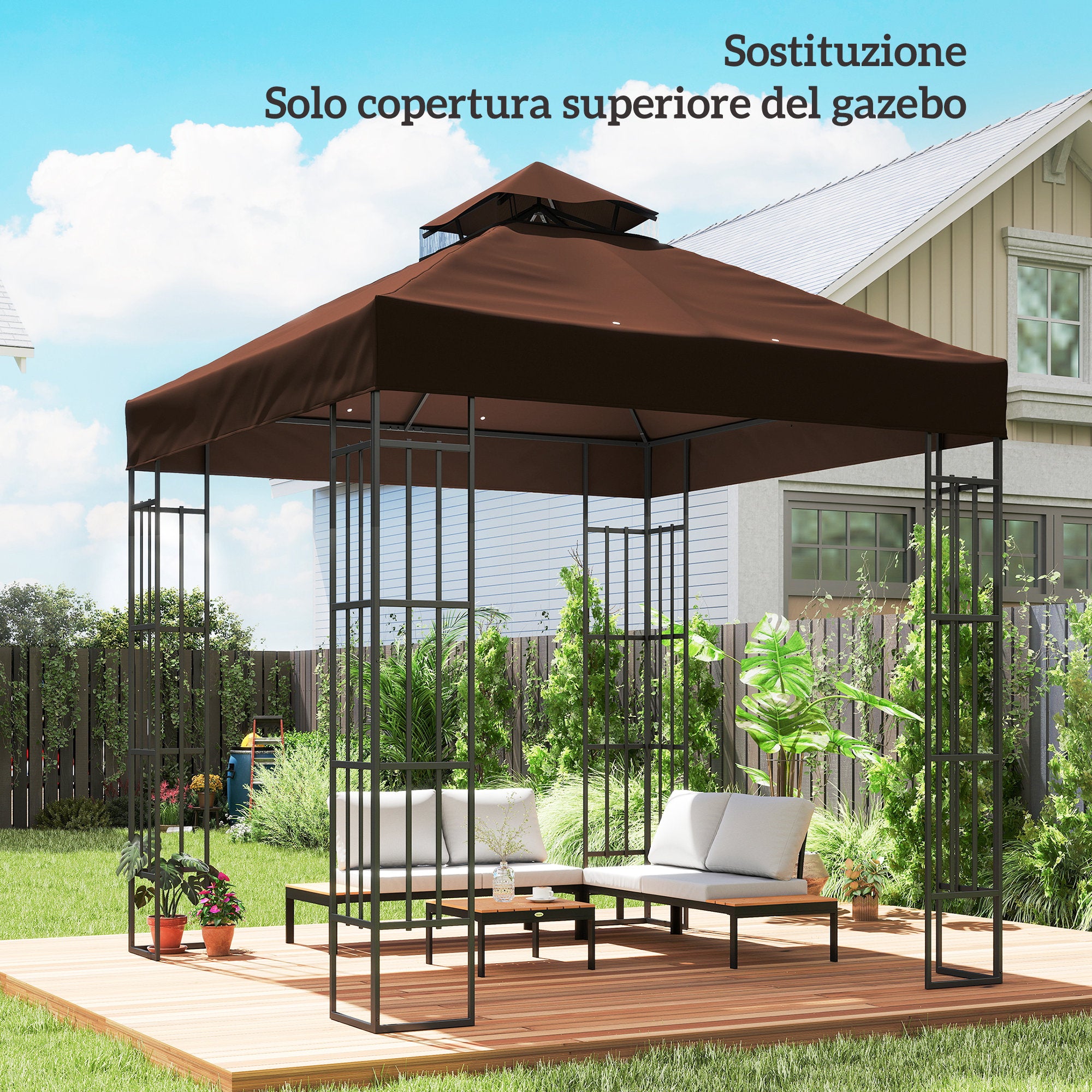 Outsunny 3x3m UPF30+ 2-Tier Coffee Polyester Garden Gazebo Cover