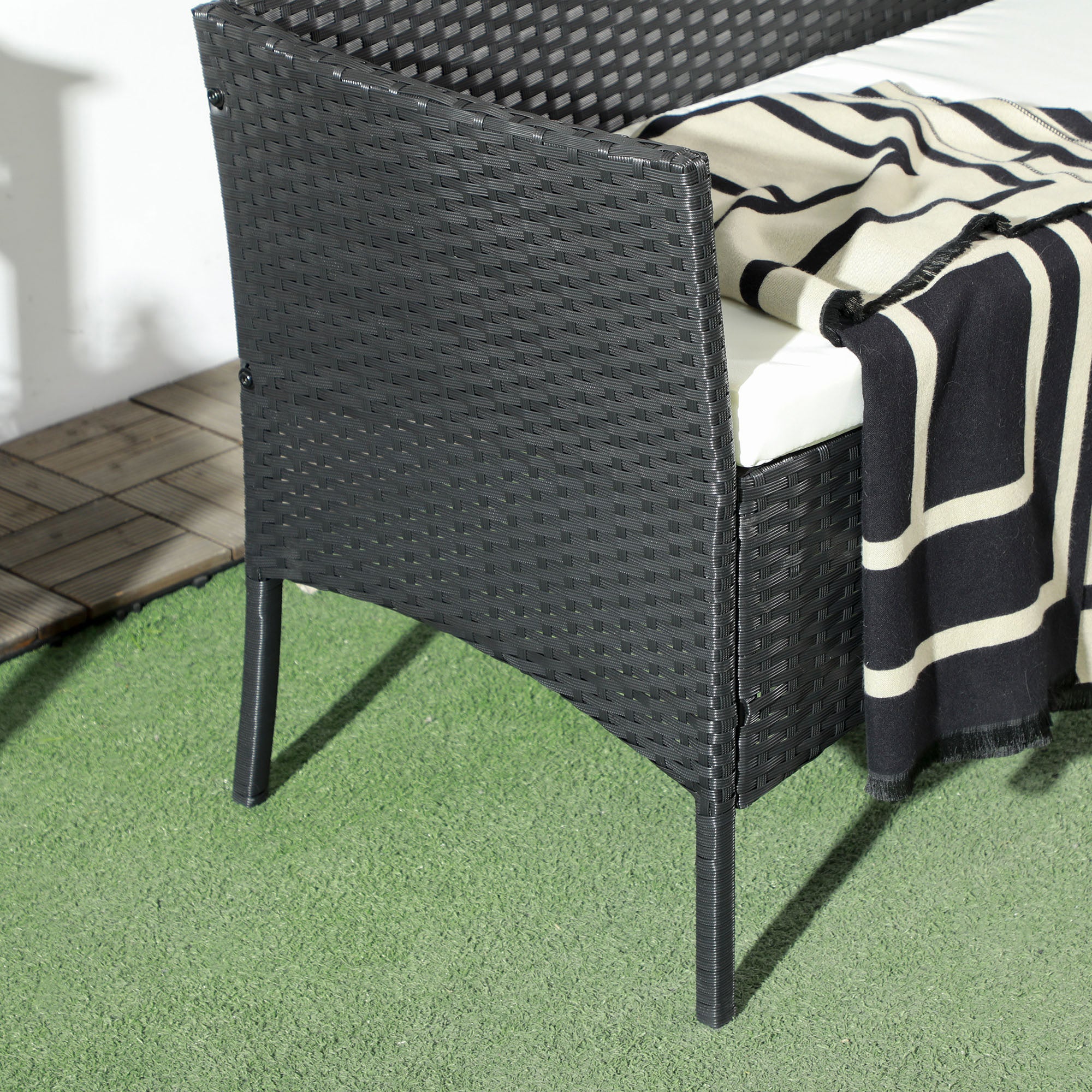 Comfortable 2-Seater Garden Sofa: PE Rattan, Steel, Cushioned, Armrests - Black - Borgè