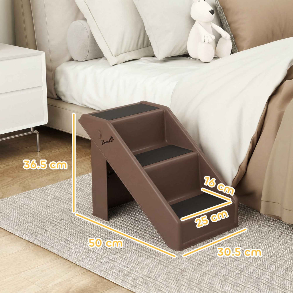 PawHut 3-Step Non-Slip Dog and Cat Ladder for High Beds and Sofas, 53x30.5x36.5 cm, Brown