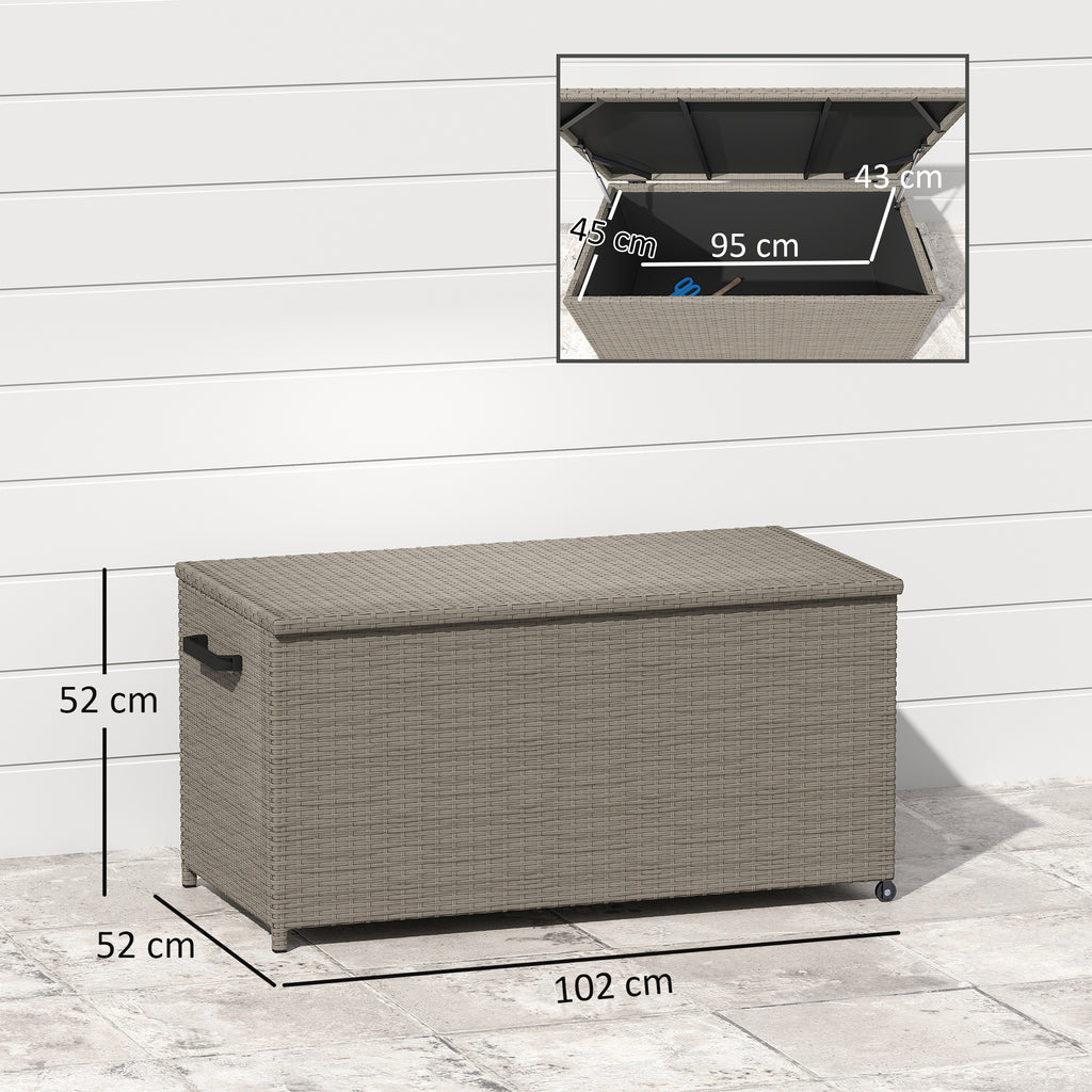 184L PE Rattan Outdoor Storage Chest with Wheels and Waterproof Inner Lining, 102x52x52 cm, Grey