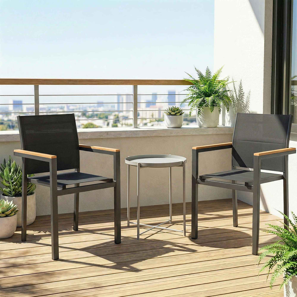 Outsunny Set of 2 Stackable Garden Chairs with Padded Seat and Backrest, Dark Grey