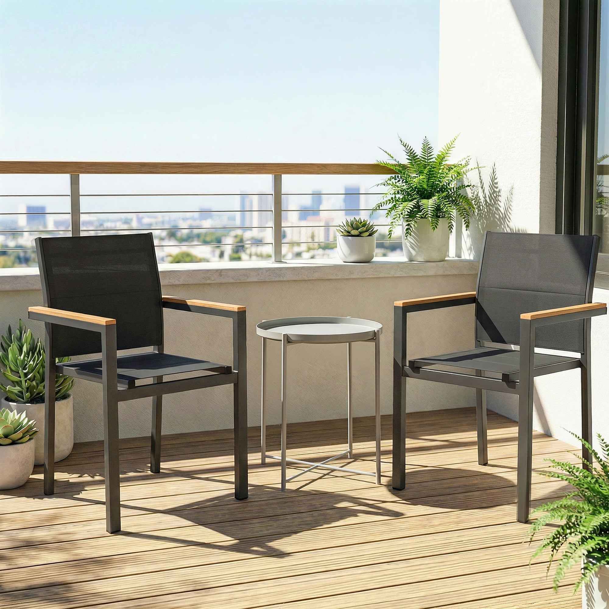 Outsunny Set of 2 Stackable Garden Chairs with Padded Seat and Backrest, Dark Grey