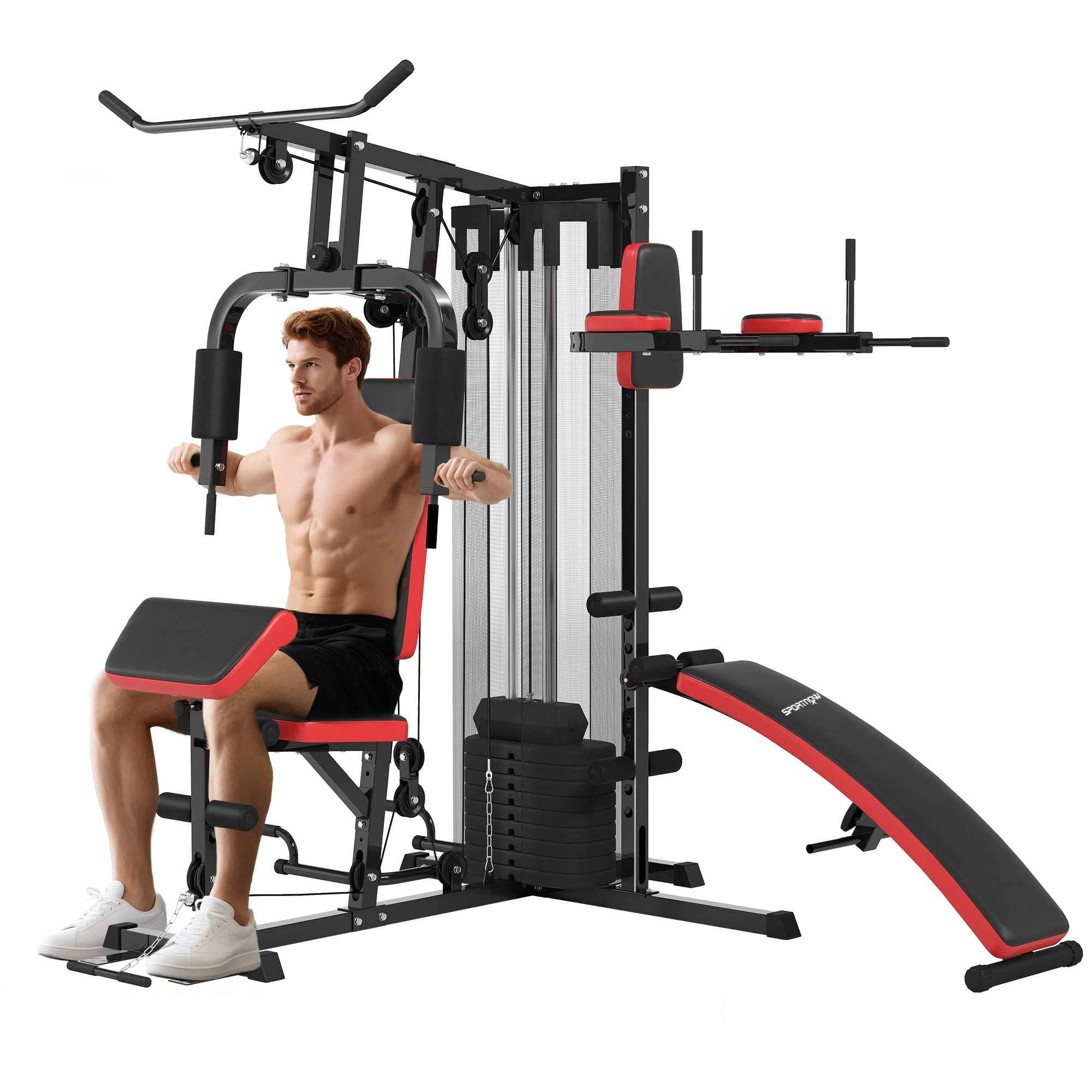 SPORTNOW Multifunctional Fitness Station for Body Training, Made of Steel and PU, 225x175x200 cm, Black