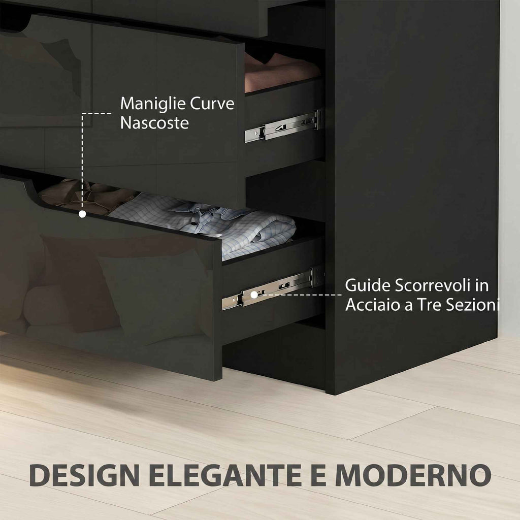HOMCOM Modern and Minimalist 4-Drawer Wooden Chest of Drawers, 60x40x85 cm, Glossy Black