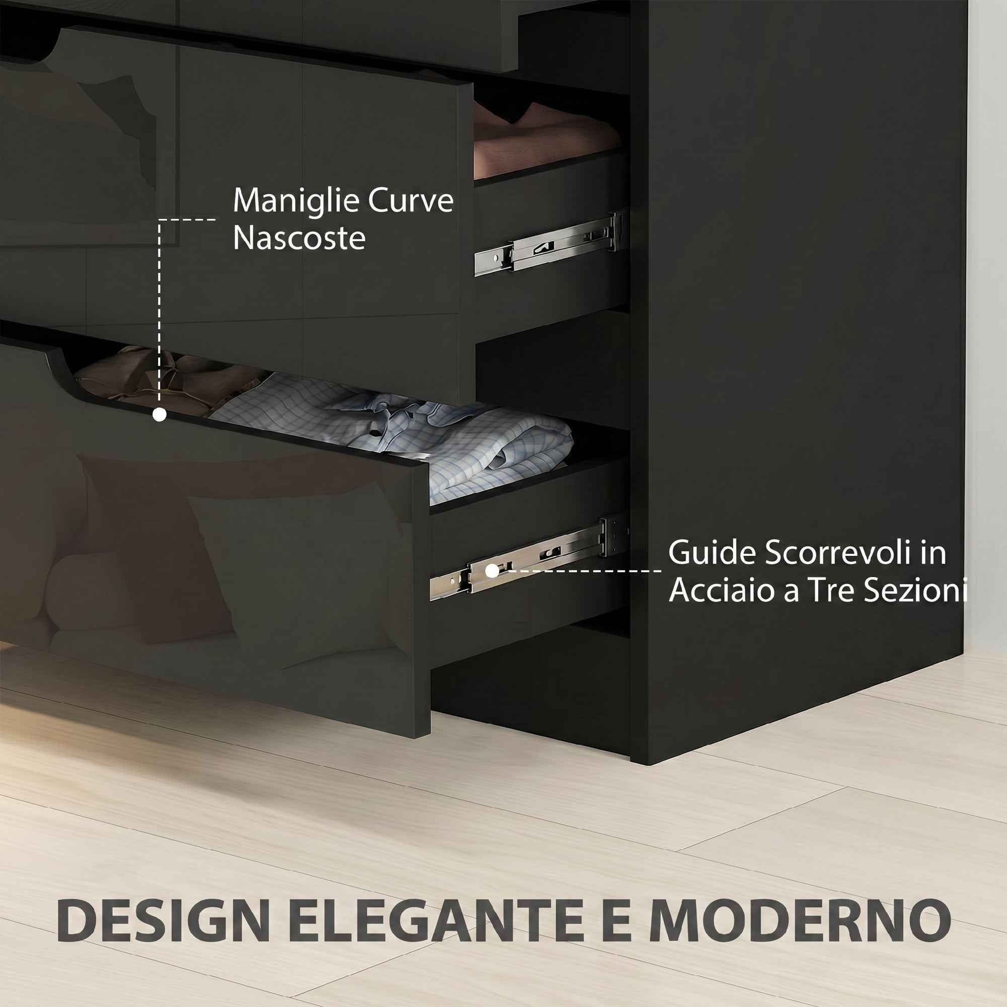 HOMCOM Modern and Minimalist 4-Drawer Wooden Chest of Drawers, 60x40x85 cm, Glossy Black