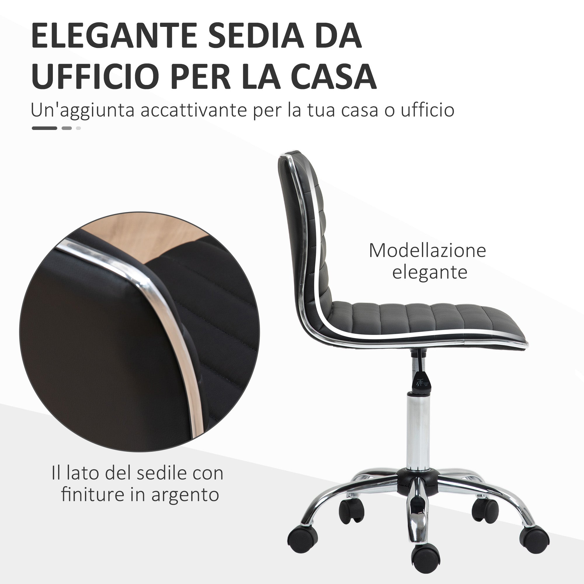 Ergonomic Office Chair in PU Leather with Adjustable Height, Swivel Seat and Wheels, Black