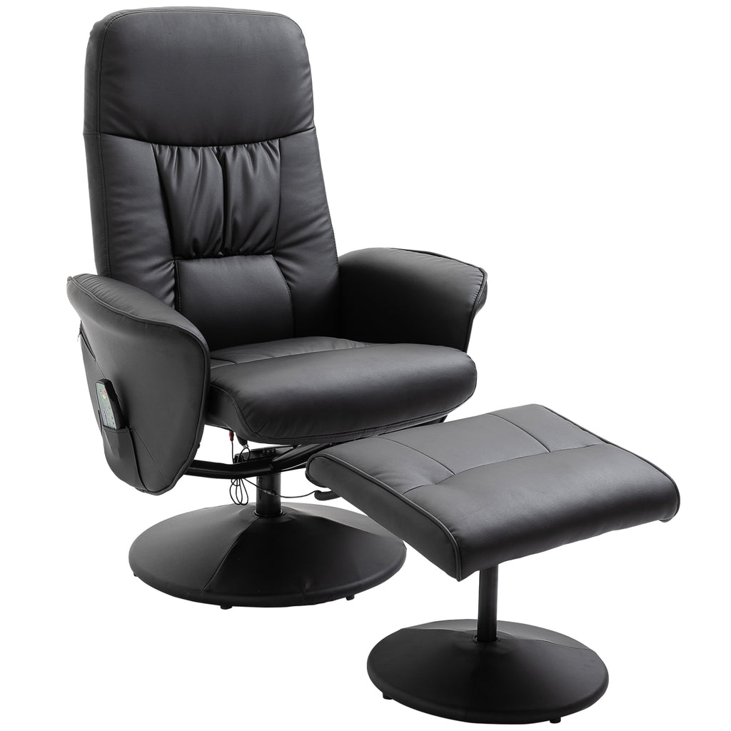 Massage Chair with Ottoman and Footrest, 145° Reclining, Swivel Seat and 10 Massage Points, Black