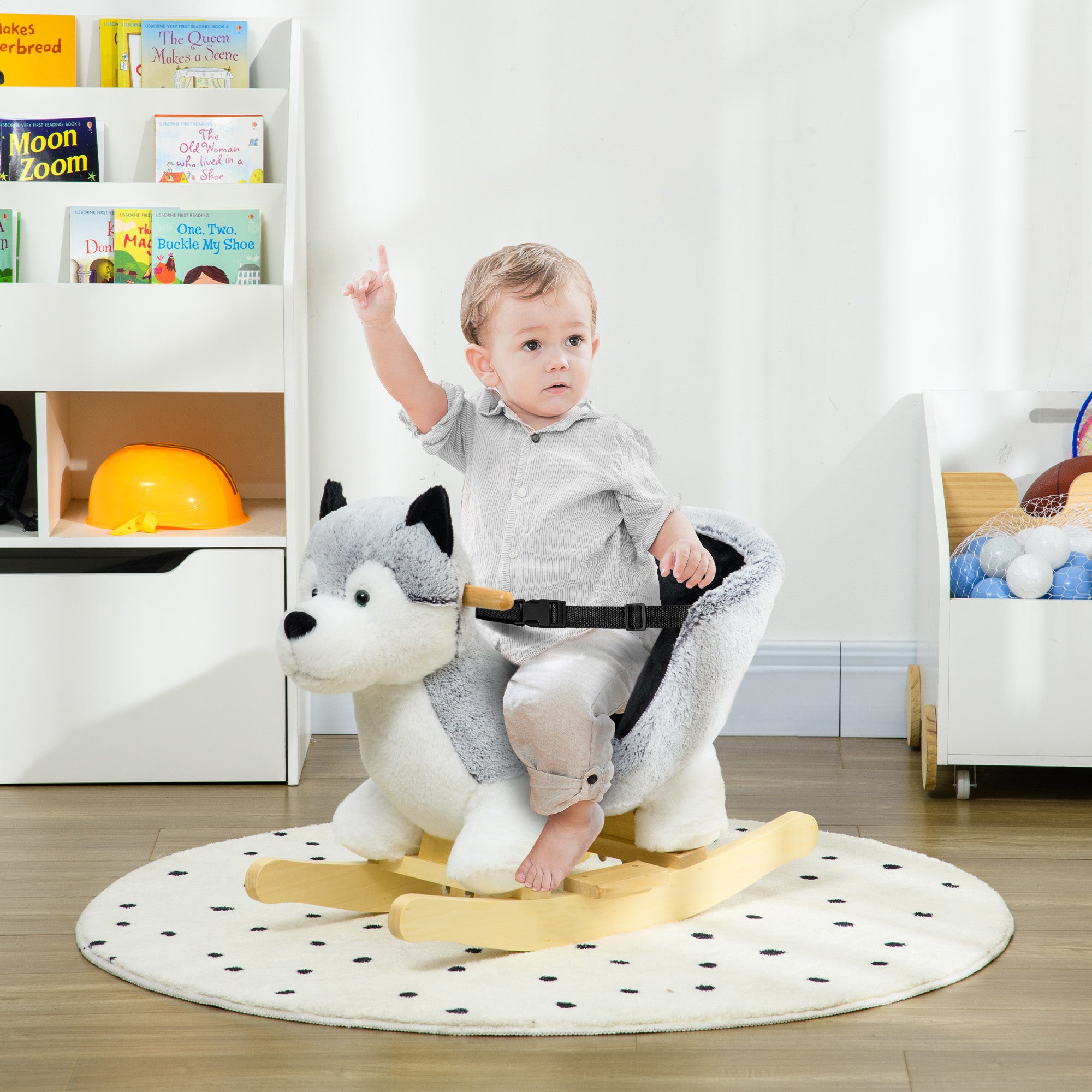 Homcom Dray horse in the shape of a husky dog ??for children from 18-36 months, 60x33x50cm, gray - Borgè