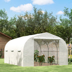 Garden Tunnel Greenhouse with 6 Windows and Roller Door, Steel and PE, 3.5x3x2 m, White