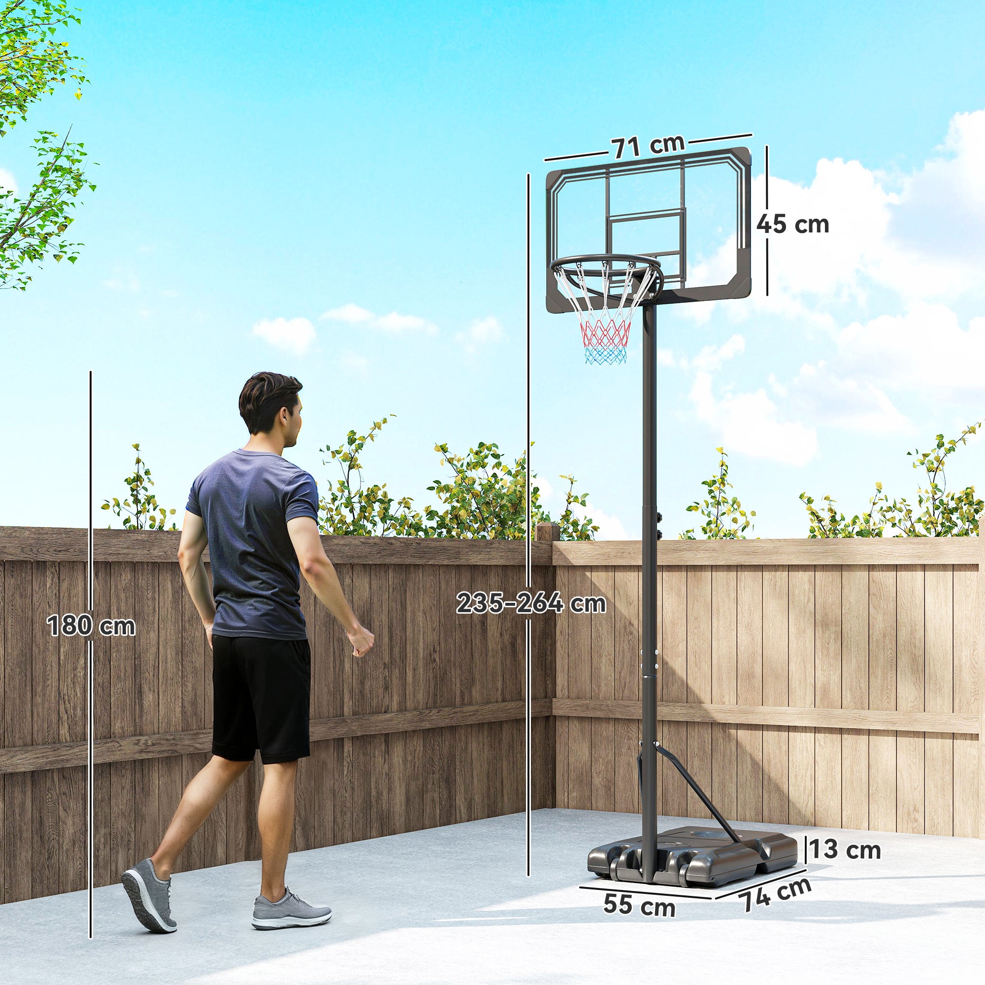 SPORTNOW 6-Height Adjustable Basketball Hoop with Fillable Base and Wheels, Made of PE, Steel and Polyester, Black