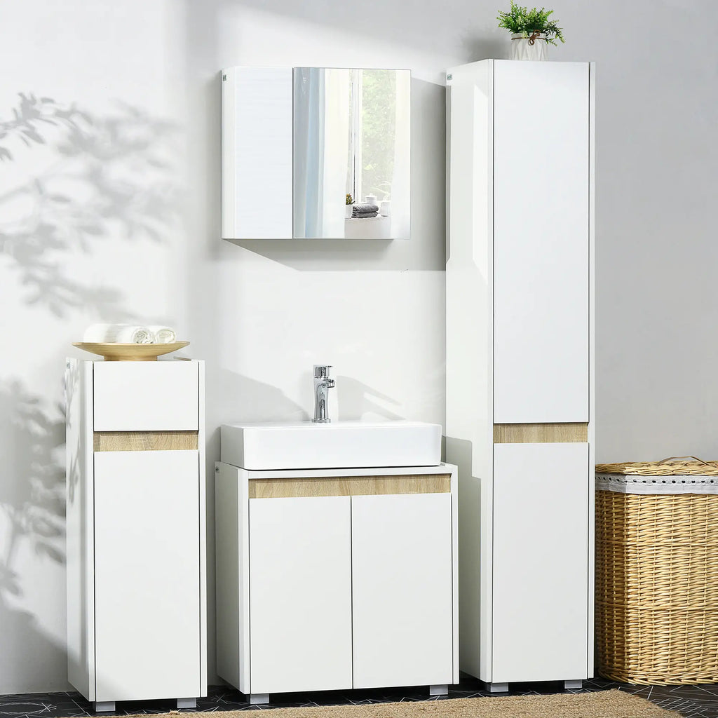 Bathroom Mirror Cabinet Chipboard and Glass with 4 Adjustable Shelves and Wall Mounted Design, 48x15x45 cm, White