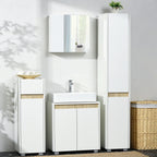 Bathroom Mirror Cabinet Chipboard and Glass with 4 Adjustable Shelves and Wall Mounted Design, 48x15x45 cm, White