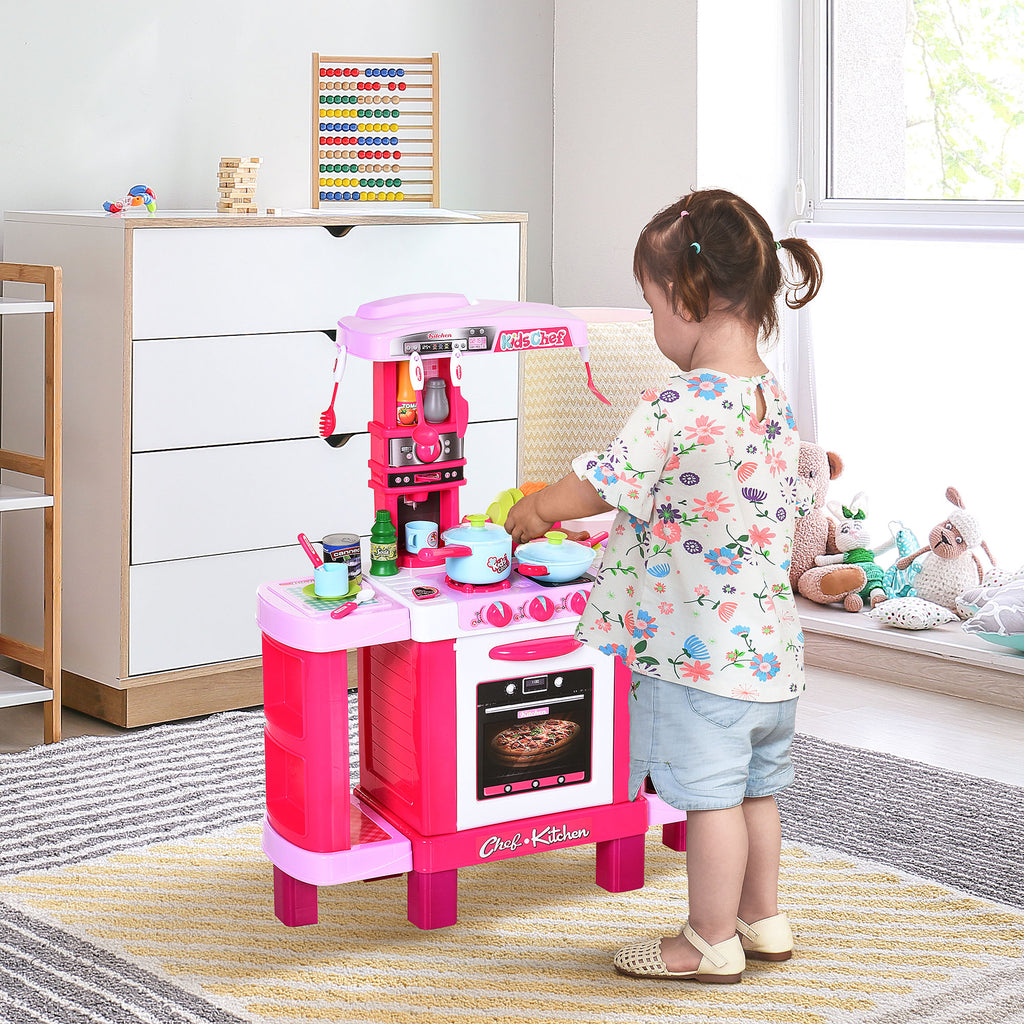 Homcom Kitchen for children with 38 accessories included, game with realistic lights and sounds, 78x29x87cm, pink - Borgè