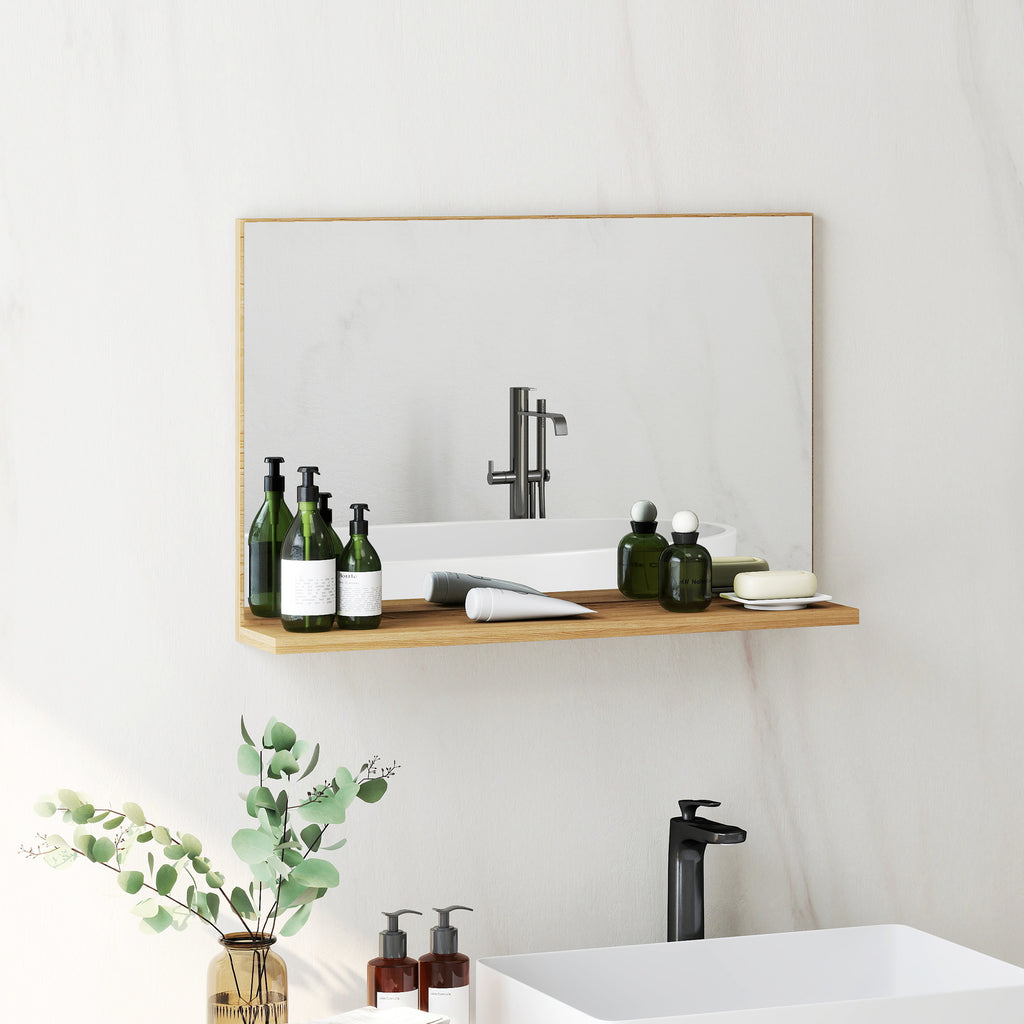 Wall Mounted Bathroom Mirror with Shelf, Modern and Multipurpose Design, 60x12x40 cm, Wood