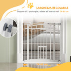 Small and Medium Dog Gate with Automatic Closing, in Steel and PA, 74-80x76 cm, White - Borgè