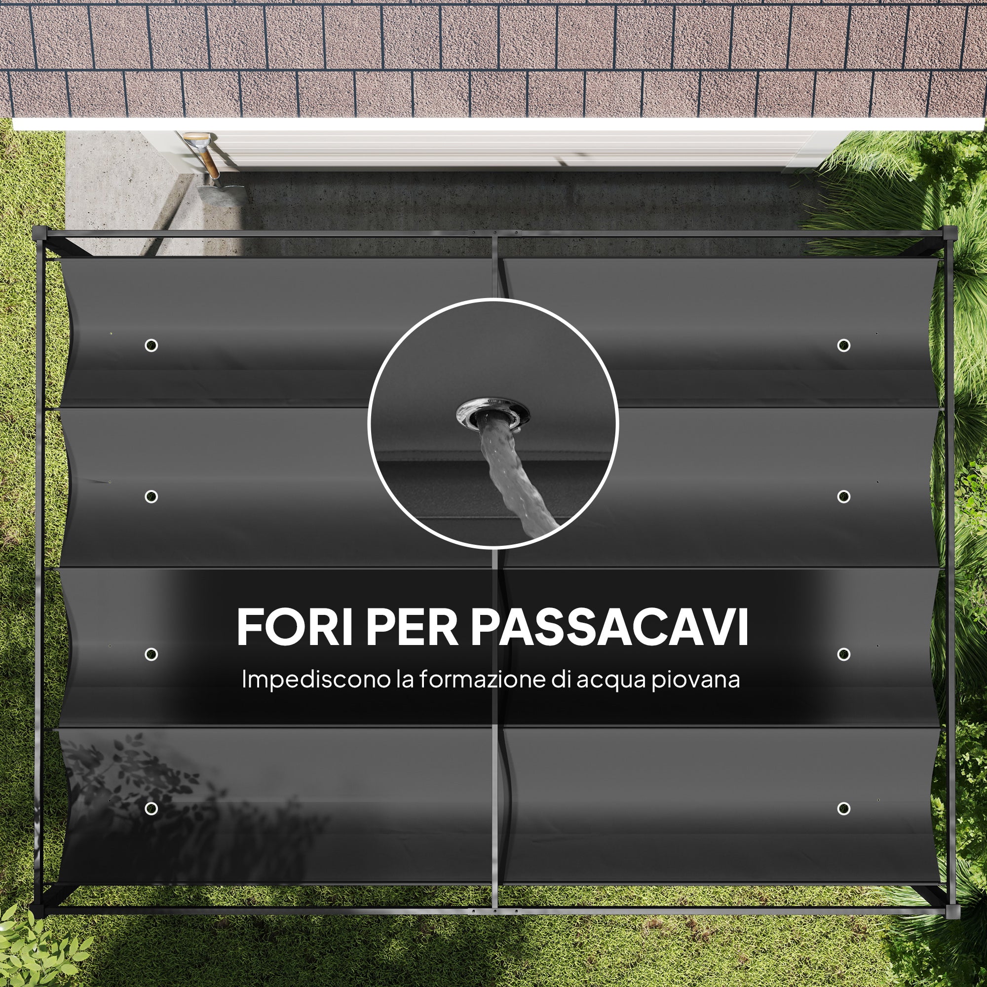 Outsunny Pergola Gazebo Outdoor 3x2.1 m with Retractable Metal and Polyester Canopy, Black