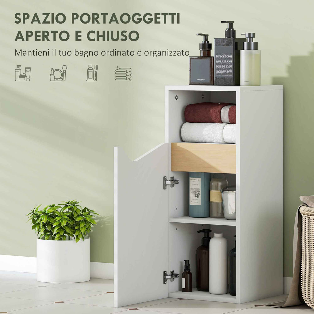 HOMCOM Bathroom Cabinet with Soft-Close Door and Open Compartment, 30x30x71.5 cm, White and Wood